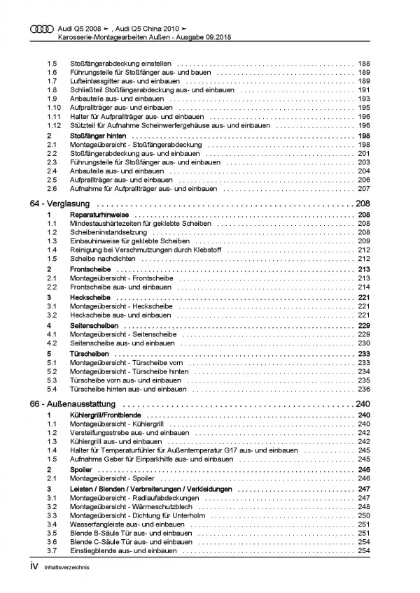 Audi Q5 Typ 8R 2008-2017 Karosserie Montagearbeiten Außen Reparaturanleitung PDF
