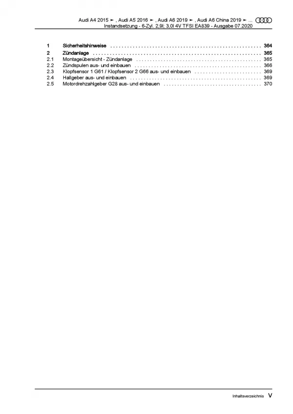 Audi Q5 FY ab 2016 Instandsetzung 2,9l 3,0l Benzinmotor Reparaturanleitung PDF