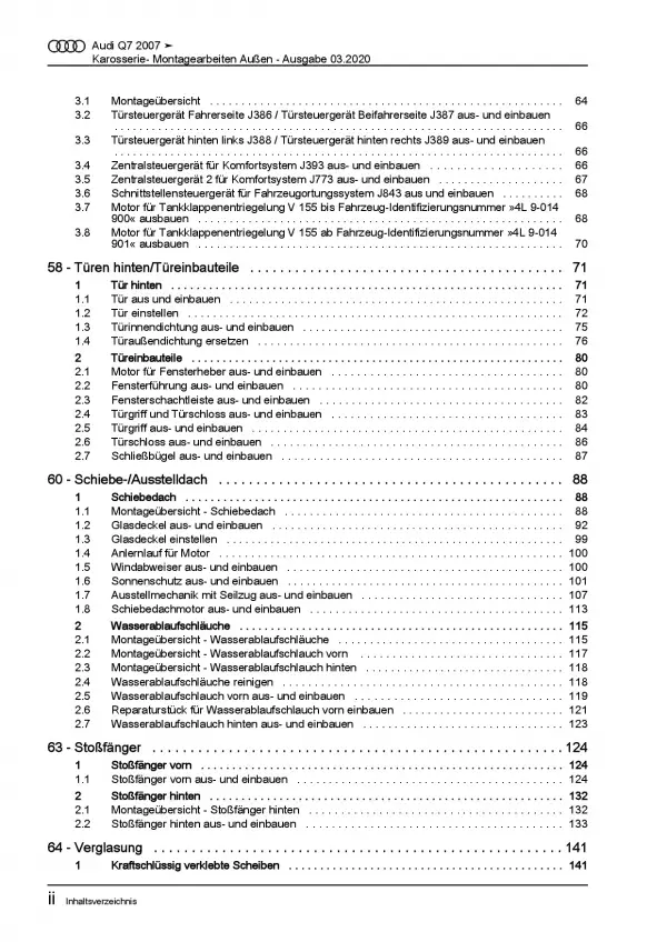 Audi Q7 Typ 4L 2005-2015 Karosserie Montagearbeiten Außen Reparaturanleitung PDF