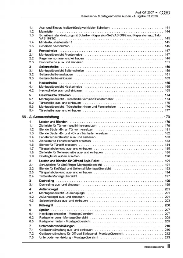 Audi Q7 Typ 4L 2005-2015 Karosserie Montagearbeiten Außen Reparaturanleitung PDF