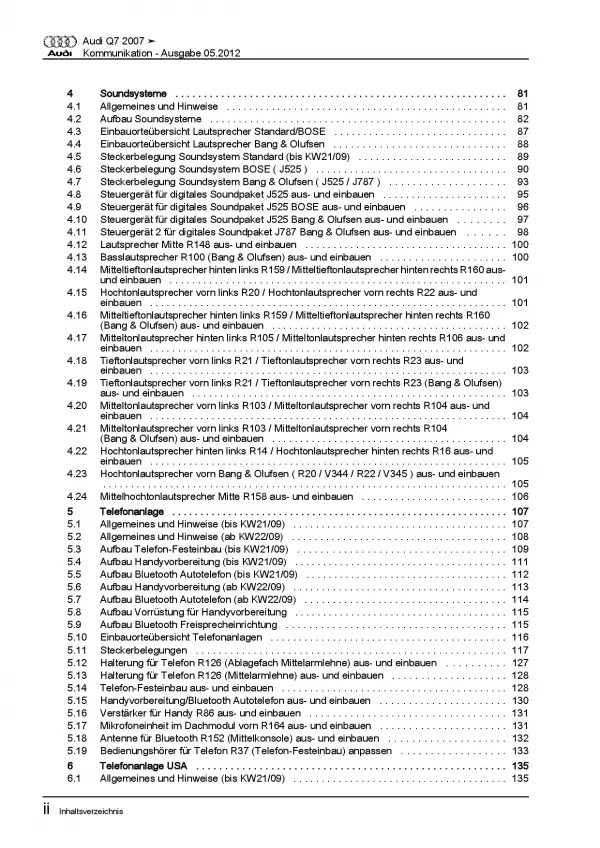 Audi Q7 Typ 4L 2005-2015 Radio Navigation Kommunikation Reparaturanleitung PDF