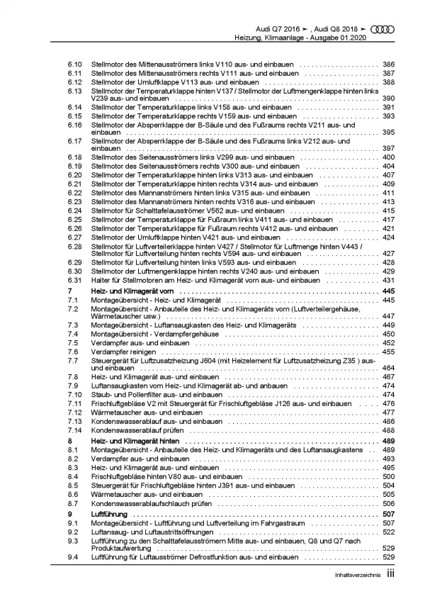Audi Q7 Typ 4M ab 2015 Heizung Belüftung Klimaanlage Reparaturanleitung PDF