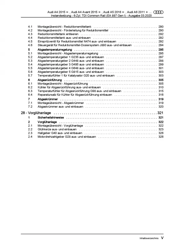 Audi Q7 4M ab 2015 Instandsetzung 218-272 PS Dieselmotor Reparaturanleitung PDF