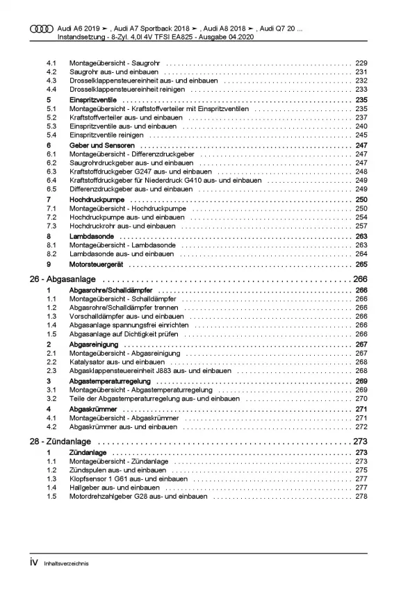 Audi Q7 4M ab 2015 Instandsetzung 8-Zyl. 4,0l Benzinmotor Reparaturanleitung PDF