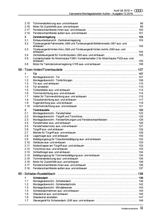 Audi Q8 Typ 4M ab 2018 Karosserie Montagearbeiten Außen Reparaturanleitung PDF