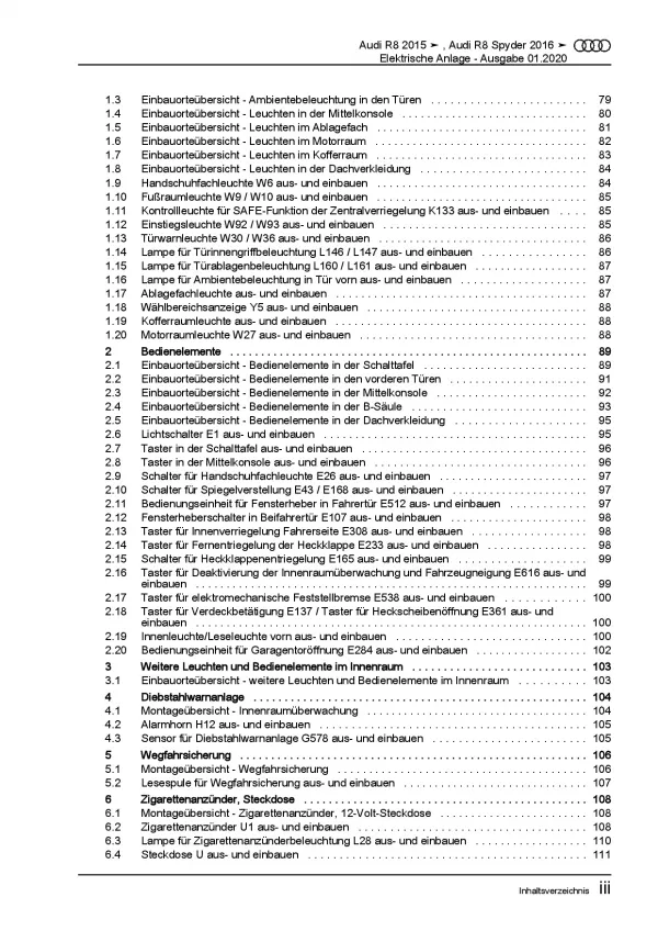 Audi R8 4S ab 2015 Elektrische Anlage Elektrik Systeme Reparaturanleitung PDF
