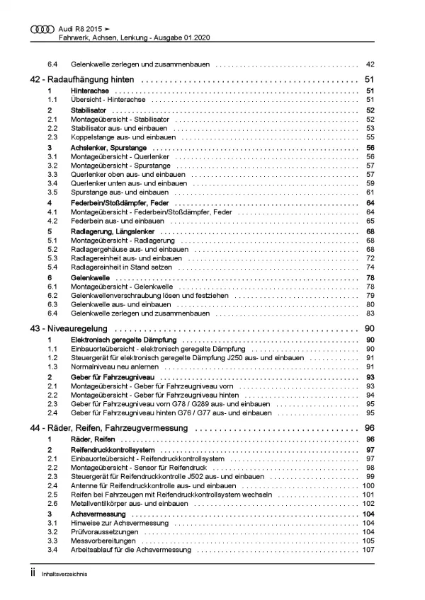 Audi R8 Typ 4S ab 2015 Fahrwerk Achsen Lenkung Reparaturanleitung PDF