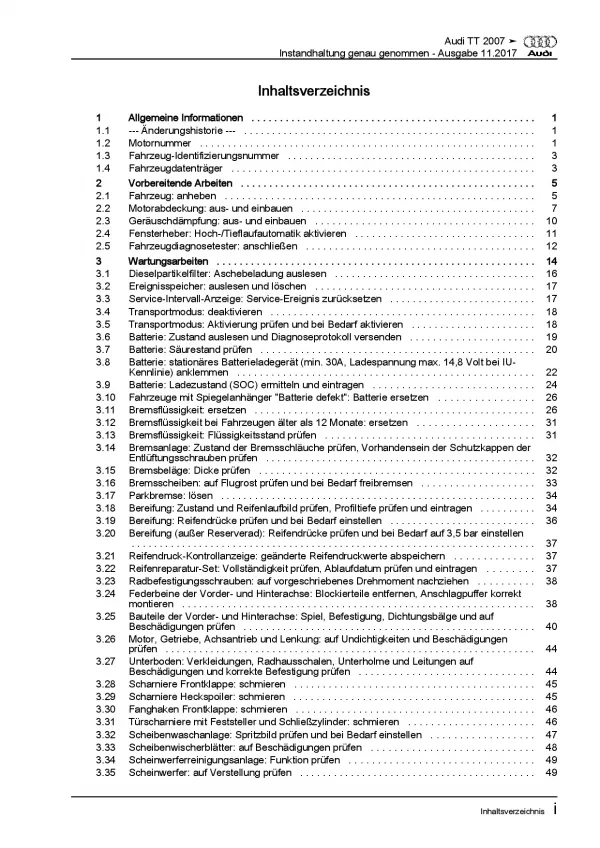 Audi TT 8J 2006-2014 Instandhaltung Inspektion Wartung Reparaturanleitung PDF
