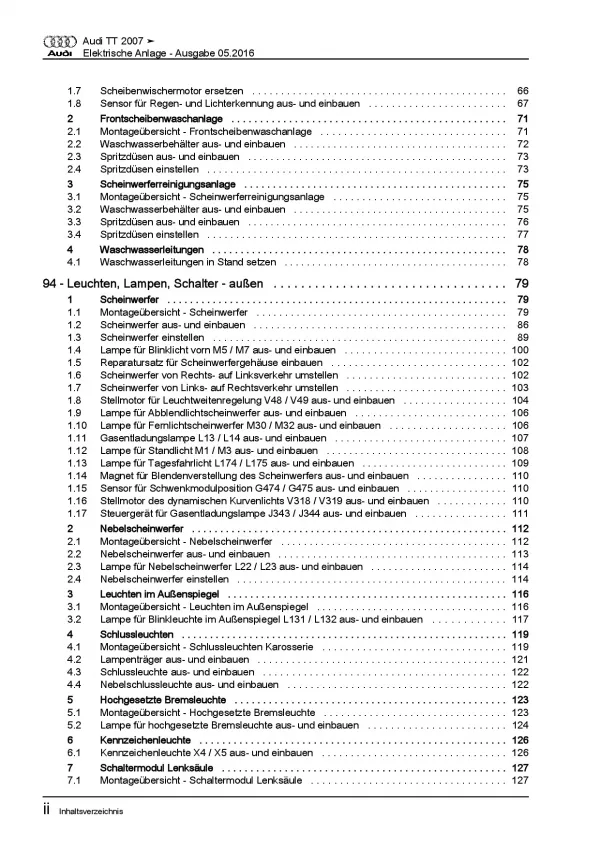 Audi TT 8J 2006-2014 Elektrische Anlage Elektrik Systeme Reparaturanleitung PDF