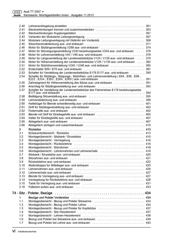Audi TT Typ 8J 2006-2014 Karosserie Montagearbeiten Innen Reparaturanleitung PDF