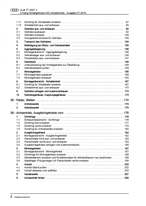 Audi TT 8J (06-14) 6 Gang Schaltgetriebe 02Q Kupplung AWD Reparaturanleitung PDF