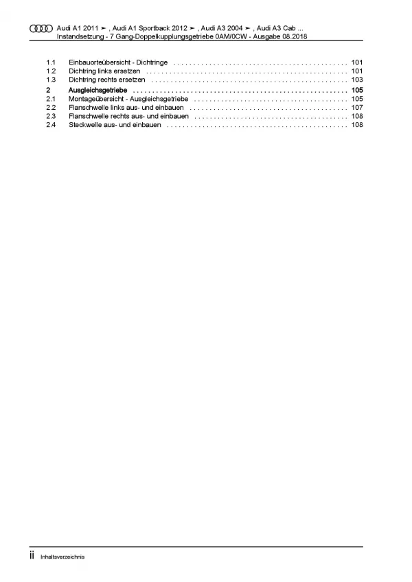 Audi TT 2006-2014 Instandsetzung 7 Gang Automatikgetriebe Reparaturanleitung PDF
