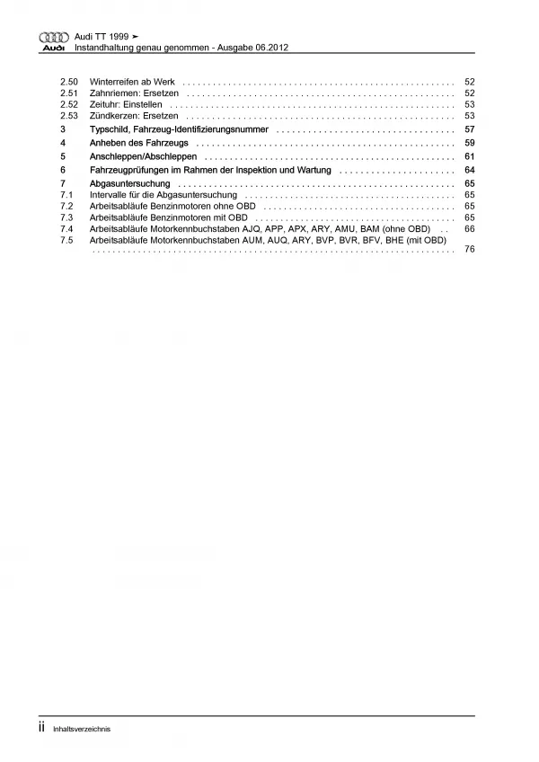 Audi TT 8N 1998-2006 Instandhaltung Inspektion Wartung Reparaturanleitung PDF