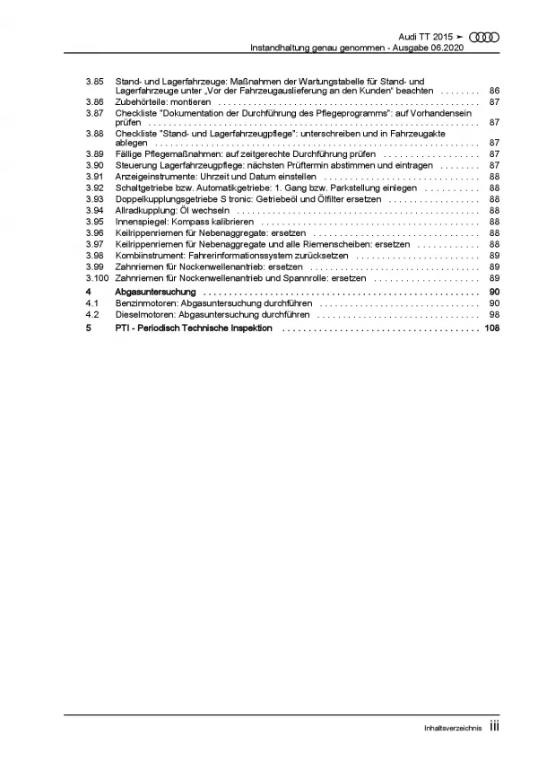 Audi TT 8S FV ab 2014 Instandhaltung Inspektion Wartung Reparaturanleitung PDF