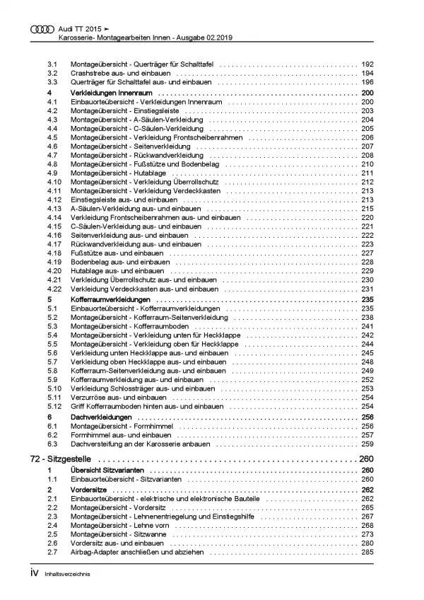 Audi TT 8S FV ab 2014 Karosserie Montagearbeiten Innen Reparaturanleitung PDF