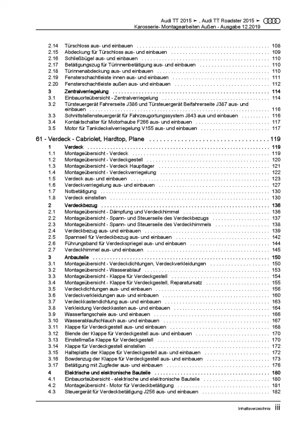 Audi TT 8S FV ab 2014 Karosserie Montagearbeiten Außen Reparaturanleitung PDF