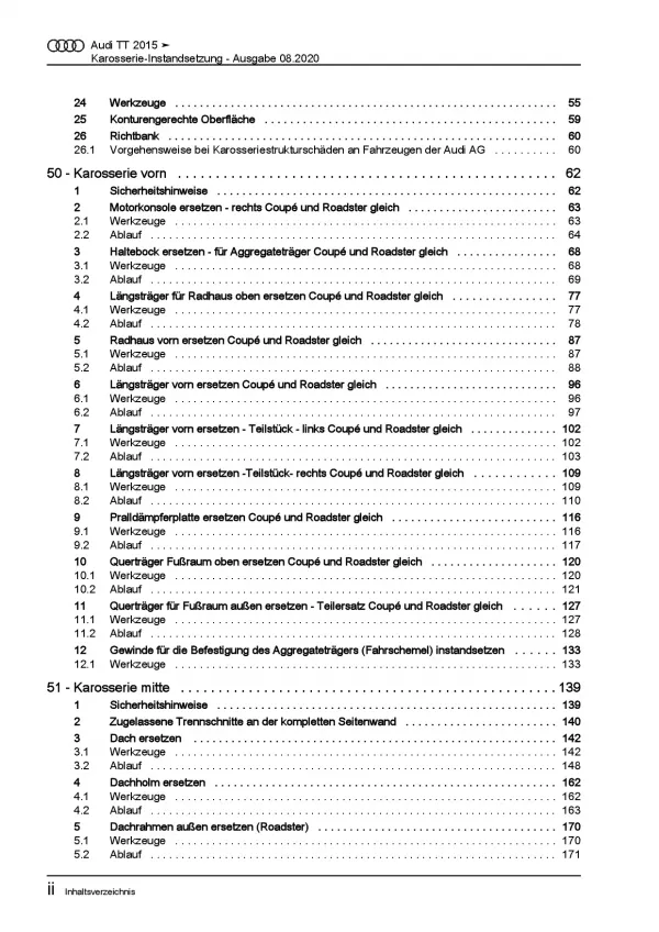 Audi TT 8S FV ab 2014 Karosserie Unfall Instandsetzung Reparaturanleitung PDF