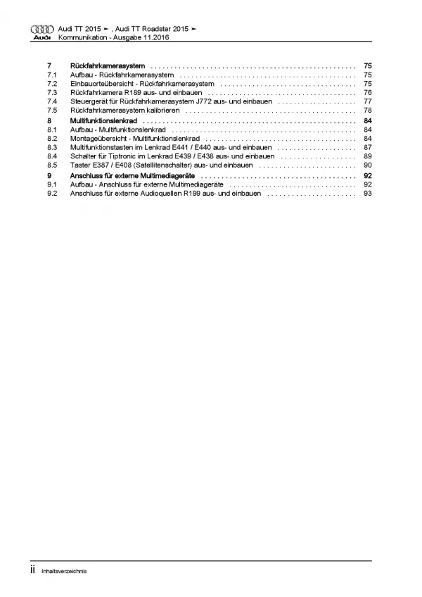 Audi TT Typ 8S FV ab 2014 Radio Navigation Kommunikation Reparaturanleitung PDF