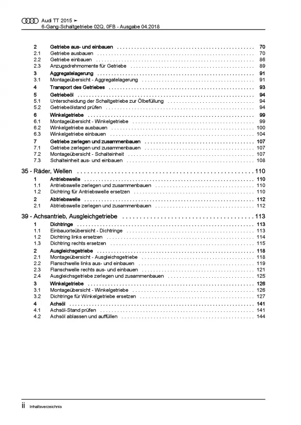 Audi TT 8S ab 2014 6 Gang Schaltgetriebe 02Q 0FB Kupplung Reparaturanleitung PDF