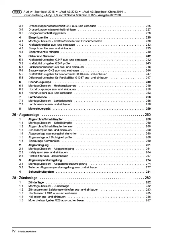 Audi TT Typ 8S FV ab 2014 Instandsetzung Benzinmotor 2,0l Reparaturanleitung PDF