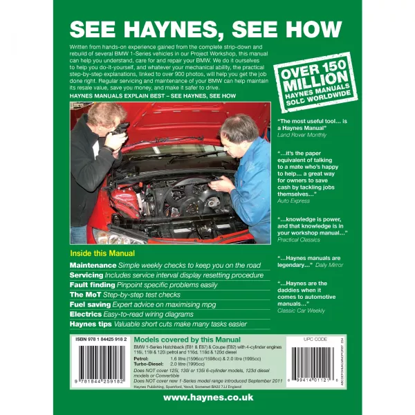 Tun Sie sich einen Gefallen - erfahren Sie mehr über Ihr Auto, pflegen und warten Sie es gut und sparen Sie sich einen Haufen Geld durch die Reparatur in Eigenregie. Es ist Fakt - ohne Haynes Reparaturanleitungen haben Sie keine Chance Ihr Fahrzeug wieder ordnungsgemäß instand zu setzen.