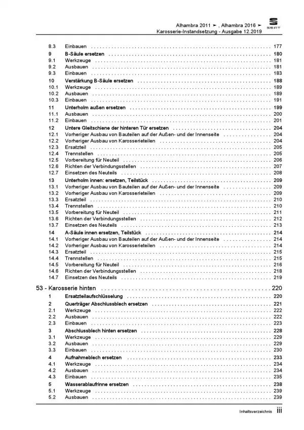 SEAT Alhambra 71 ab 2015 Karosserie Unfall Instandsetzung Reparaturanleitung PDF