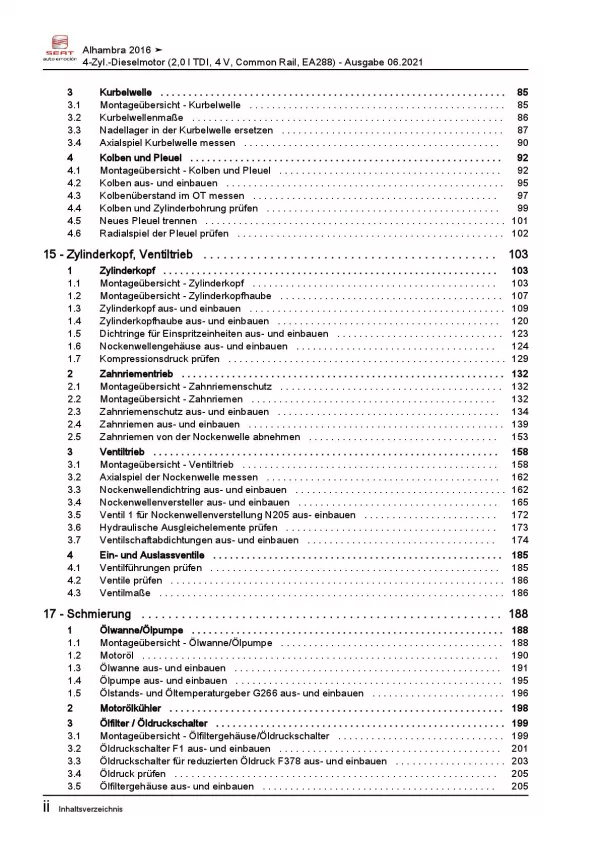 SEAT Alhambra ab 2015 4-Zyl. 2,0l Dieselmotor 115-183 PS Reparaturanleitung PDF