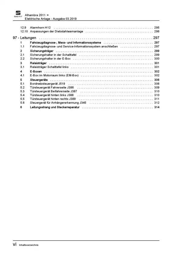 SEAT Alhambra (10-15) Elektrische Anlage Elektrik Systeme Reparaturanleitung PDF