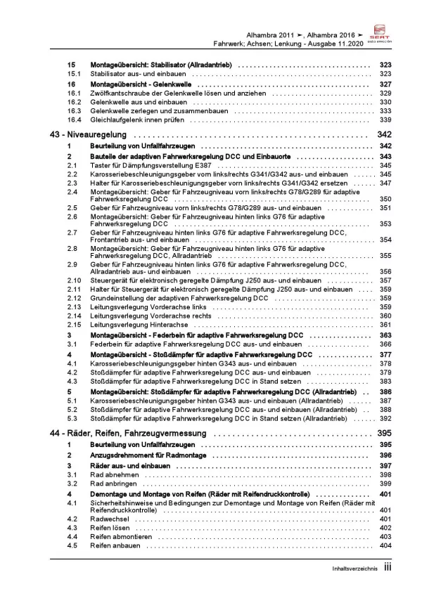 SEAT Alhambra Typ 7N 2010-2015 Fahrwerk Achsen Lenkung Reparaturanleitung PDF