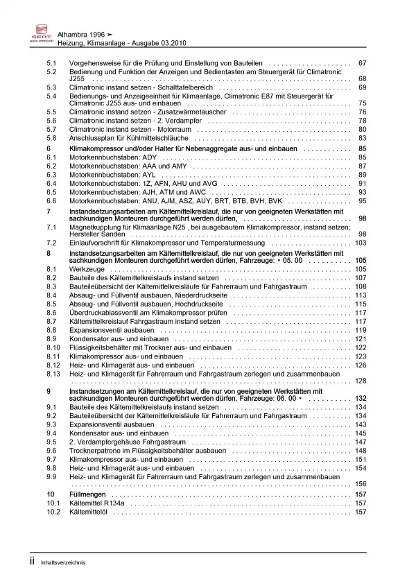 SEAT Alhambra 7V 1995-2010 Heizung Belüftung Klimaanlage Reparaturanleitung PDF