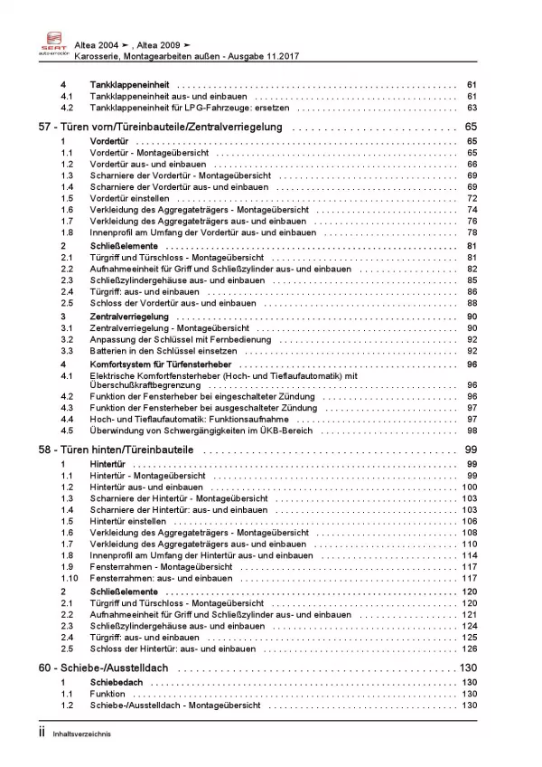 SEAT Altea 5P1 (04-15) Karosserie Montagearbeiten Außen Reparaturanleitung PDF