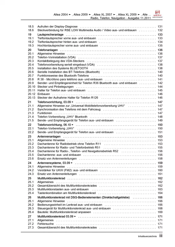 SEAT Altea 5P1 2004-2015 Radio Navigation Kommunikation Reparaturanleitung PDF
