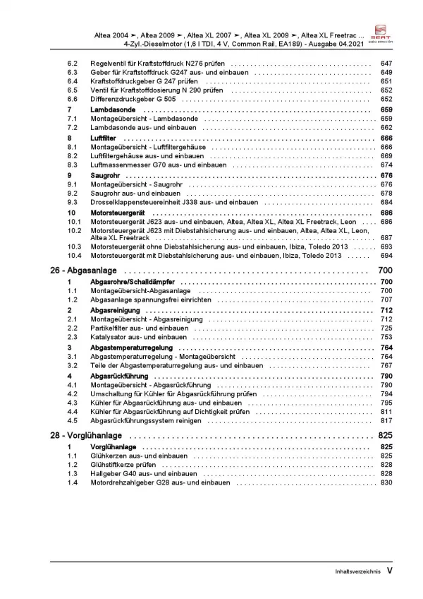 SEAT Altea 5P1 2004-2015 4-Zyl. Dieselmotor TDI 90-105 PS Reparaturanleitung PDF