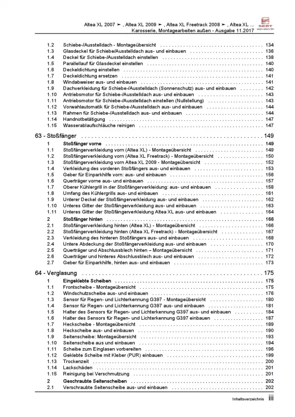 SEAT Altea 5P5 2006-2015 Karosserie Montagearbeiten Außen Reparaturanleitung PDF