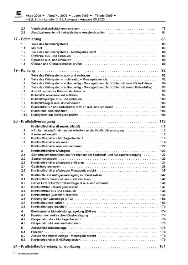 SEAT Altea 5P5 2006-2015 4-Zyl. Erdgas Benzinmotor 102 PS Reparaturanleitung PDF