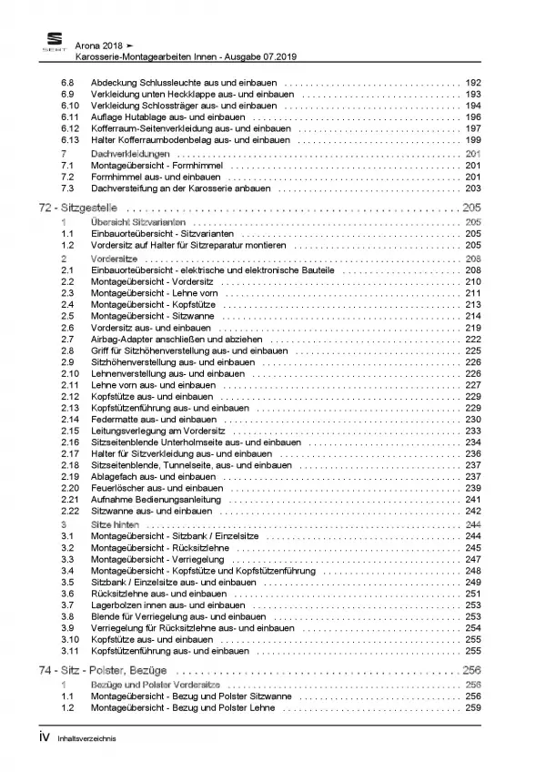 Seat Arona KJ ab 2017 Karosserie Montagearbeiten Innen Reparaturanleitung PDF
