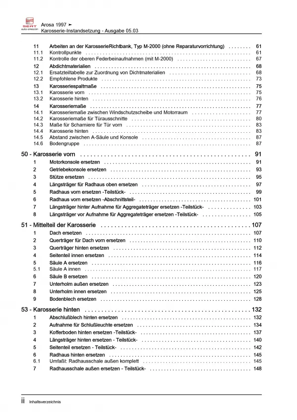 SEAT Arosa 6H 1997-2004 Karosserie Unfall Instandsetzung Reparaturanleitung PDF
