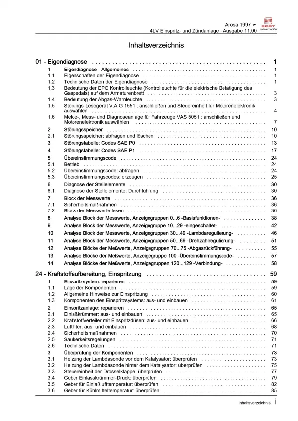 SEAT Arosa 6H (97-04) Benzin Einspritz- Zündanlage 100 PS Reparaturanleitung PDF