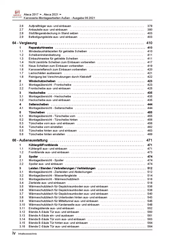 SEAT Ateca KH ab 2016 Karosserie Montagearbeiten Außen Reparaturanleitung PDF