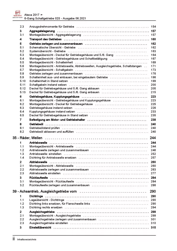 SEAT Ateca KH ab 2016 6 Gang Schaltgetriebe 02S Kupplung Reparaturanleitung PDF