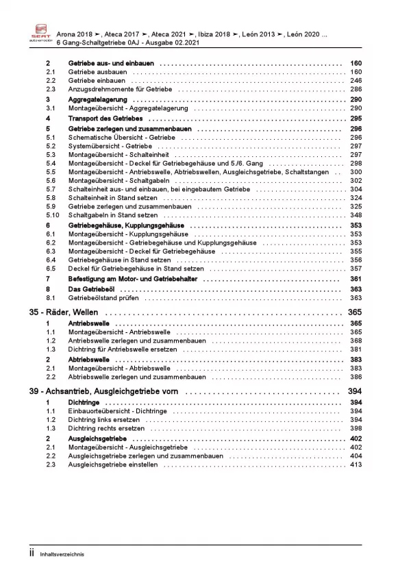 SEAT Ateca KH ab 2016 6 Gang Schaltgetriebe 0AJ Kupplung Reparaturanleitung PDF