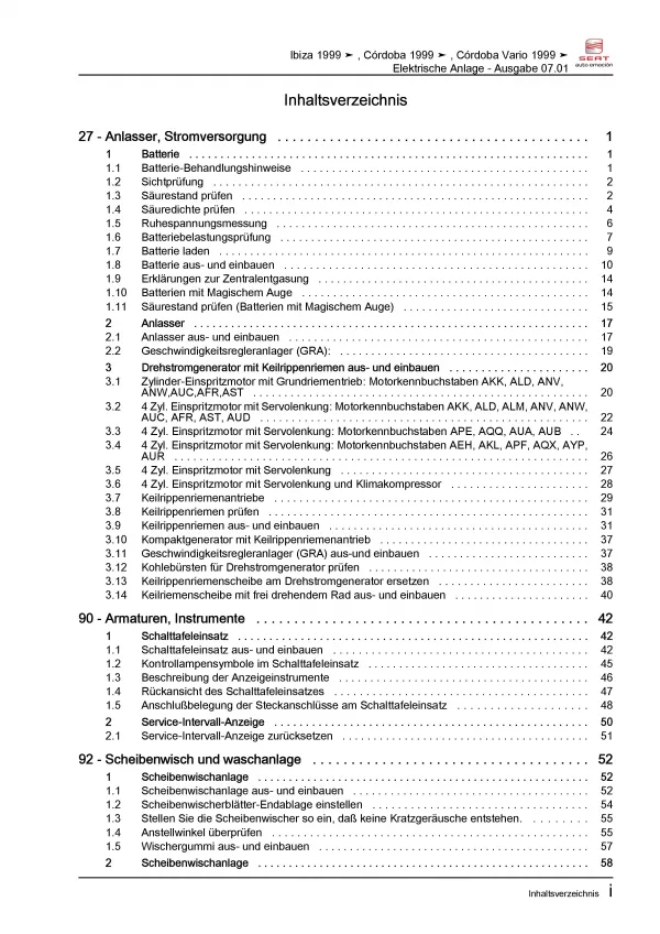 SEAT Cordoba (99-02) Elektrische Anlage Elektrik Systeme Reparaturanleitung PDF