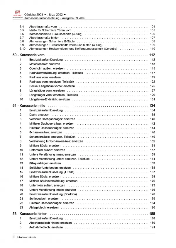 SEAT Cordoba 6L (02-08) Karosserie Instandsetzung Unfall Reparaturanleitung PDF