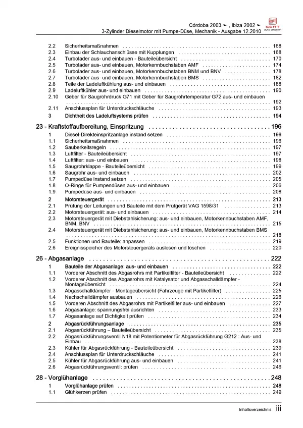 SEAT Cordoba 6L (02-08) 3 Zyl. 1,4l Dieselmotor 68-80 PS Reparaturanleitung PDF
