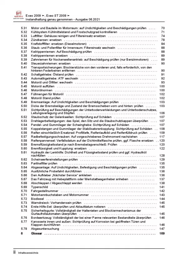 SEAT Exeo 3R 2008-2013 Instandhaltung Inspektion Wartung Reparaturanleitung PDF
