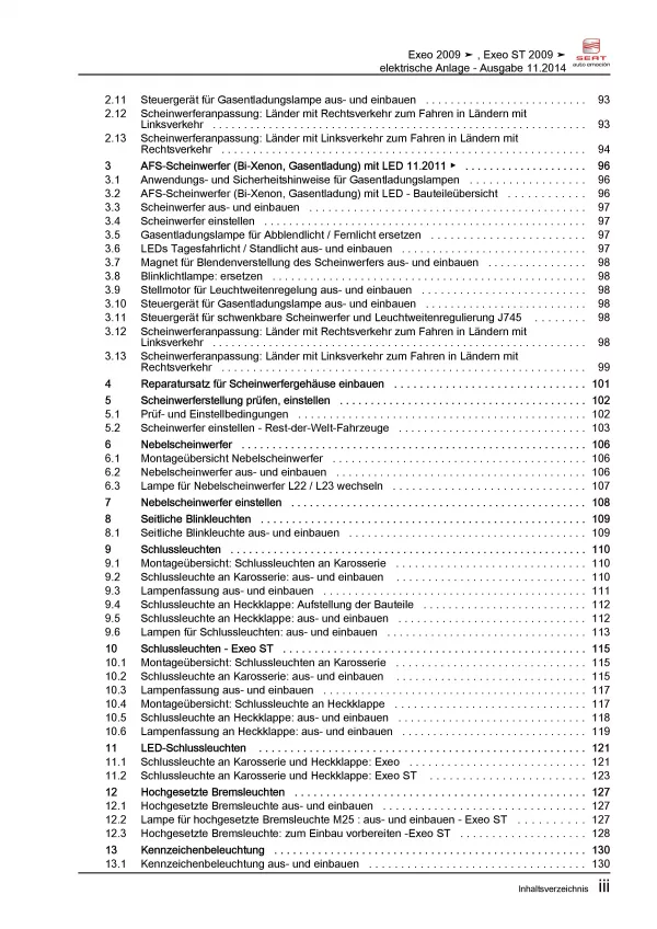 SEAT Exeo 3R (08-13) Elektrische Anlage Elektrik Systeme Reparaturanleitung PDF