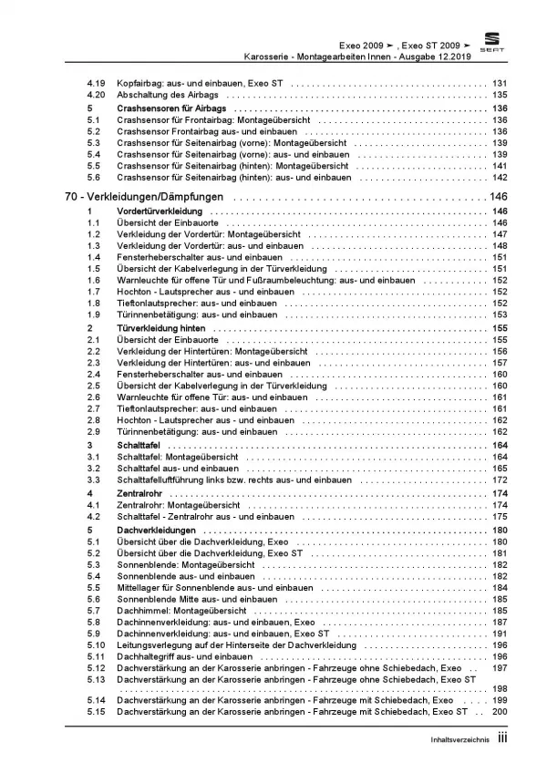 SEAT Exeo 3R 2008-2013 Karosserie Montagearbeiten Innen Reparaturanleitung PDF