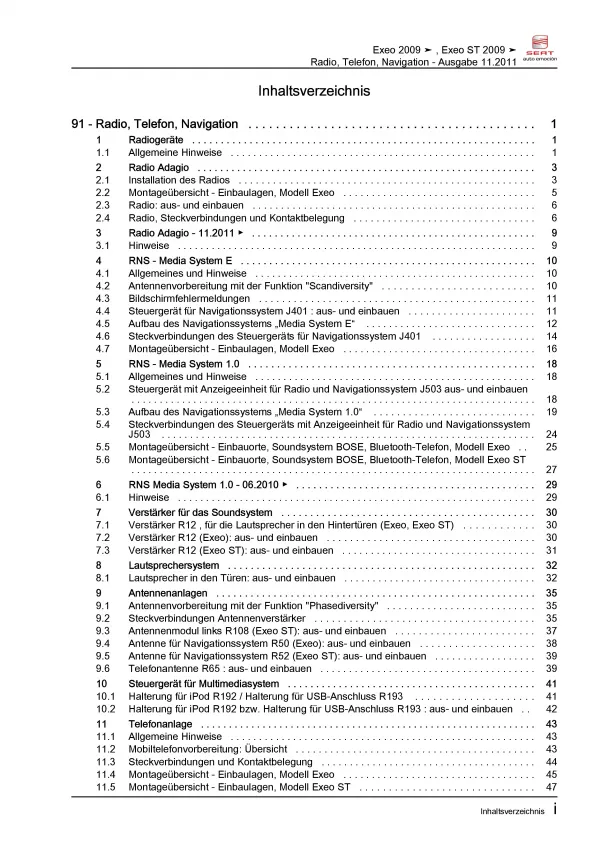 SEAT Exeo Typ 3R 2008-2013 Radio Navigation Kommunikation Reparaturanleitung PDF
