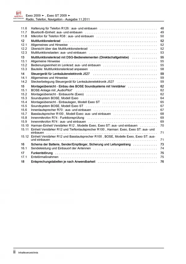 SEAT Exeo Typ 3R 2008-2013 Radio Navigation Kommunikation Reparaturanleitung PDF