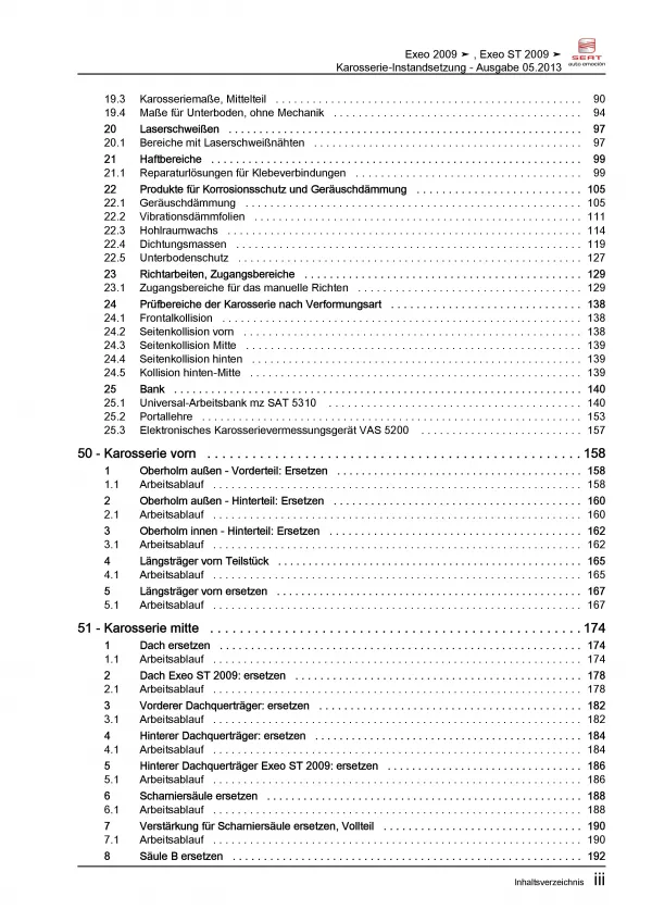 SEAT Exeo 3R 2008-2013 Karosserie Unfall Instandsetzung Reparaturanleitung PDF